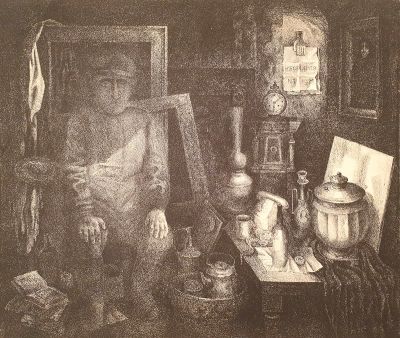 [Печатная графика] Воробьёв Николай Александрович (1922–1987). Коллекционер. 1973. Бумага 