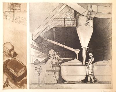 [Печатная графика] Пискарев Николай Иванович (1892–1959). Хлебозавод. 1935 г. Бумага, офорт 