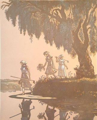 [Печатная графика] Пискарев Николай Иванович (1892–1959). Возвращение с работы. 1958 г. Бумага 