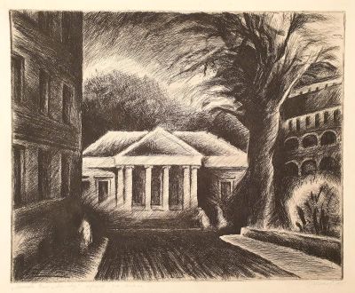 [Печатная графика] Умнов Виктор Иванович (род. 1931). Москва. Дом Муму. 1985 г. Бумага, офорт 