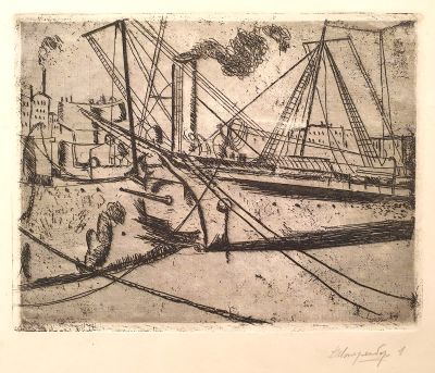 [Печатная графика] Штеренберг Давид Петрович (1881–1948). Причал. Бумага, офорт. 17х13,5 см. Дави 