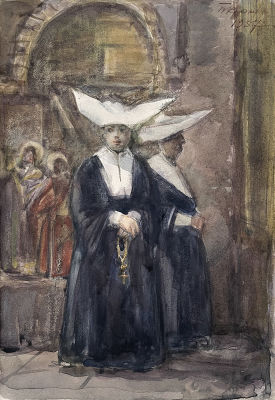 [Графика] Крылов Порфирий Никитич (1902–1990). Монахини. 1957. Бумага, акварель. 44,4&times;33,7 см. 
