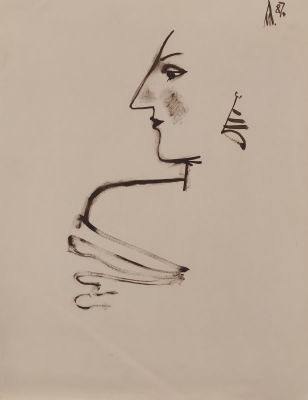 [Графика] Лубенников Иван Леонидович (1951–2021). Профиль. 1987. Бумага, темпера. 63&times;49 см. 