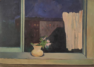 [Живопись] Басов Бениамин Матвеевич (1913–2001). Вечернее окно. 1970. Картон, масло. 47,5&times;67,5 
