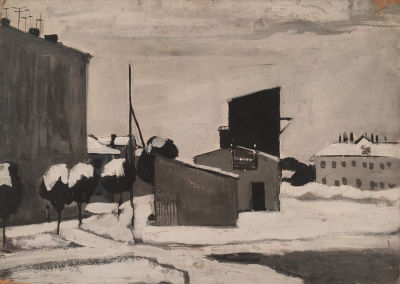 [Живопись] Басов Бениамин Матвеевич (1913–2001). Первый снег. 1954. Картон, масло. 49&times;69,5 см. 