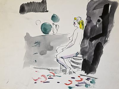 Бирштейн Макс Авадьевич (1914‒2000). Сидящая в интерьере. 1980-е гг. Бумага, тушь, акварель 