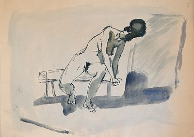 Бирштейн Макс Авадьевич (1914‒2000). Сидящая обнажённая. 1960-е гг. Бумага, тушь, акварель 