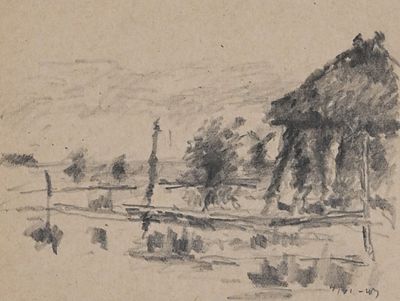 Зефиров Константин Клавдианович (1879‒1960). Сарай. 1943. Бумага, карандаш. 7,5&times;10/29,5&times;21 см. 