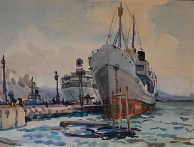 Месропян Багдасар Аветисович (1913‒2002). Причал. 1955. Бумага, акварель. 36,5&times;50 см. На 