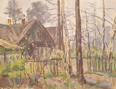 [Старые мастера] Крылов Порфирий Никитич (1902–1990). Апрель. Первая зелень. 1983. Картон 