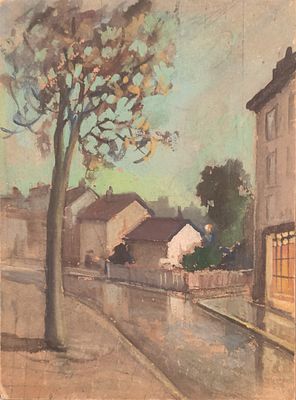 Карвовский Алексей Васильевич (1903—1976). Улица, 1930-е гг. Картон, масло. 24,7х18 см. Собрание ОК.