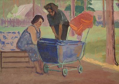 Аксельрод Меер Моисеевич (1902—1970). Над коляской. 1956. Бумага, гуашь. 36&times;47 см. Размер в 