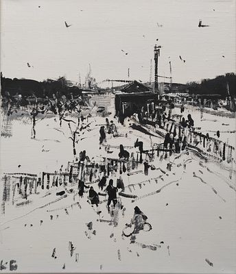 Батынков Константин Александрович (род. 1959). Село. 2024. Холст на подрамнике, акрил. 35&times;30 