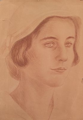 Биргер Борис Георгиевич (1923—2001). Девушка в шляпе. 1960-е гг. Бумага, сангина. Края 