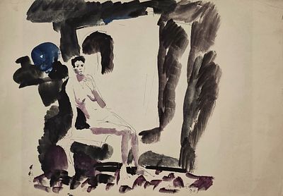 Бирштейн Макс Авадьевич (1914—2000). Сидящая обнажённая. 1990. Бумага, акварель, тушь, перо. 