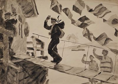 Вечерский Юлий Михайлович (род. 1933). Проводы. 1970-е гг. Бумага, тушь, кисть. 60&times;84 см. Юлий 