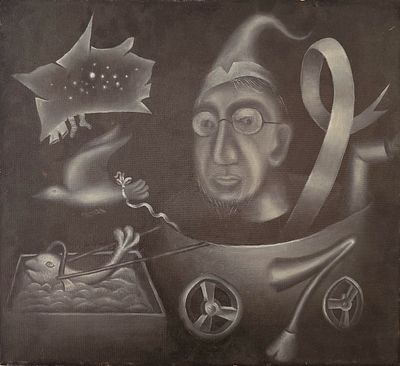 Волк Владимир Алексеевич (1939—2015). Посвящение М. Булгакову. 1967. Оргалит, масло. 53&times;58,5 