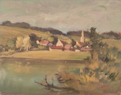 Карвовский Алексей Васильевич (1903–1976). Деревенский пейзаж. 1930–1940 гг. Картон, масло. 20 