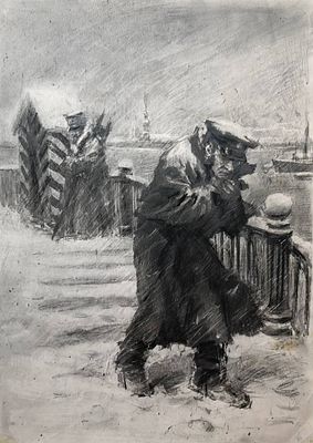 Ванециан Арам Врамшапу (1901‒1971). "Он шёл по вьюге...". Иллюстрация к повести Н. В. Гоголя 