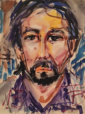 Бич Борис Николаевич (1946—2018). Автопортрет. Б/д. Бумага, акварель, белила. 31,8&times;24 см. Внизу 