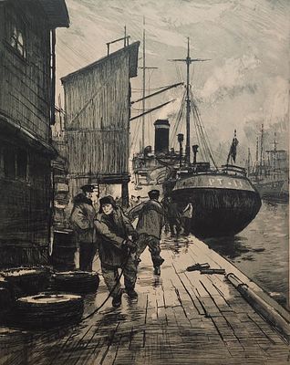 Богаткин Владимир Валерьянович (1922—1971). На причалах рыбного порта. 1960. Бумага, офорт 