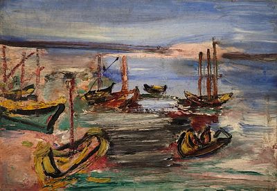 Бурлюк Давид Давидович (1882—1967). Яхтенный порт/ Марина. 1910-е. Холст, масло. 24&times;44,5 см. К 