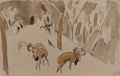 Ватагин Василий Алексеевич (1883—1969). Козлы. Б/д. Бумага, автолитография. 22&times;34,5 см. Внизу 