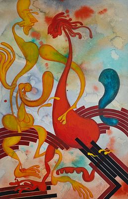 Верхоланцев Михаил Михайлович (род. 1937). Фантастическая композиция. 2020. Бумага, акварель 