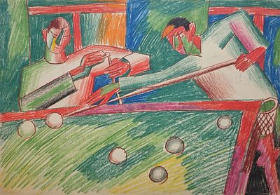 Визин Эммануил Павлович (1904—1975). Игра в бильярд. 1930-е гг. Бумага, цветные карандаши. 