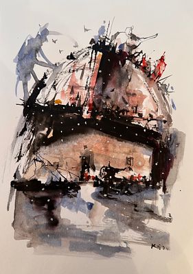 Батынков Константин Александрович (род. 1959). Под куполом цирка. 2024. Бумага, акварель, тушь. 