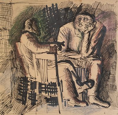 Басыров Гариф Шарипович (1944—2004). Из серии &laquo;Диалоги&raquo;. 1976. Бумага, гелевая ручка, акварель 