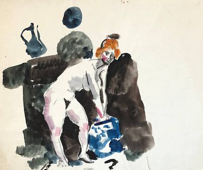 Бирштейн Макс Авадьевич (1914—2000). Девушка в интерьере. 1980-е. Бумага, акварель. 42&times;37 см. 