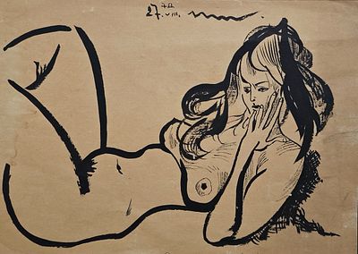 Бунин Павел Львович (1927—2008). Обнажённая. 27.08.1978. Бумага, тушь. 21&times;29,7 см. Павел 