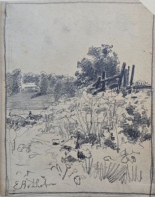 Волков Ефим Ефимович (1844—1920). За околицей. 1890-е. Бумага, графитный карандаш. 16,8&times;13 см. 