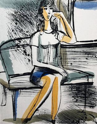 Домашенко Николай Иванович (1946—2023). В электричке. 1988. Бумага, офорт, сухая игла, акварель 