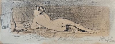 Киплик Дмитрий Иосифович (1865—1942). Обнажённая с кувшином. 1888. Бумага, акварель, графитный 