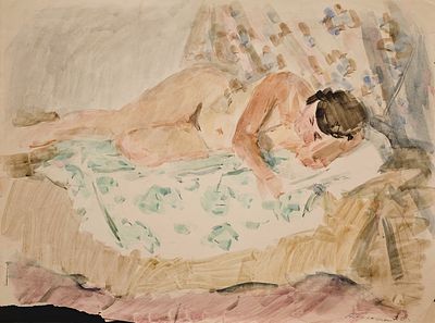 Коровина (Замышляева) Антонина Павловна (1914—1996). Спящая. 1970. Бумага, акварель. 37,5&times;50 
