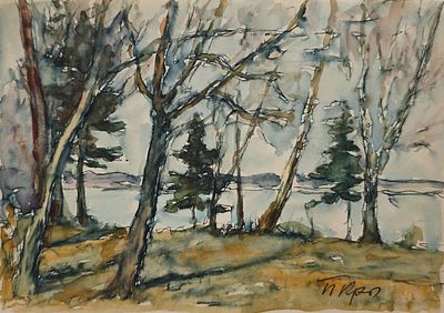 [Кукрыниксы] Крылов Порфирий Никитич (1902—1990). Этюд у воды. 1950-е. Бумага, акварель. 10&times;14,5 см.