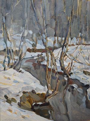 Маторин Михаил Владимирович (1901—1976). Хмурый март. Суханово. 1966. Бумага, масло. 28,3&times;22,7 см. 