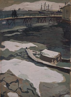 Назаров Константин Борисович (1933—1981). Лёд у берега. 1962. Бумага, гуашь. 78,5&times;58 см. По 