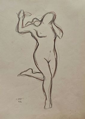 Нивинский Игнатий Игнатьевич (1881—1933). Стоящая на одной ноге. 1916. Бумага, цветные 