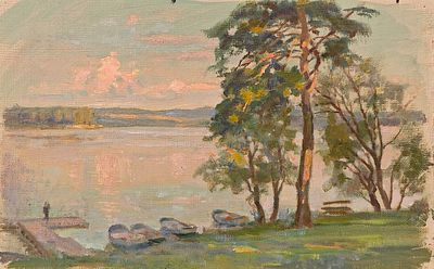 Пичугин Сергей Иванович (1881—1971). Сенеж. 1951. Холст, масло. 22,5&times;36 см. На обороте: фамилия 