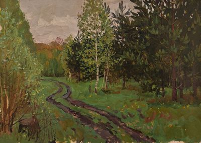 Пластов Николай Аркадьевич (1930—2000). Майский пейзаж. Конец 60-х—начало 70-х. Картон, масло. 
