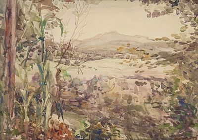 Платов Фёдор Фёдорович (1895—1967). Горный пейзаж. 1939. Бумага, акварель. 38&times;54,3 см. Размер в 