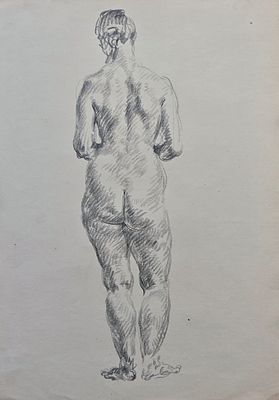 Поляков Александр Иванович (1924—1998). Обнажённая со спины. Б/д. Бумага, графитный карандаш. 