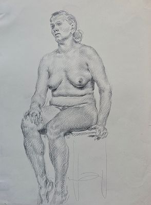 Поляков Александр Иванович (1924—1998). Сидящая обнажённая женская фигура. Б/д. Бумага 