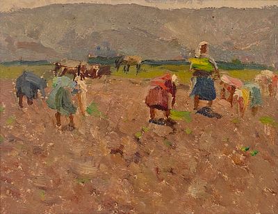 [Первые имена соцреализма] Решетников Фёдор Павлович (1906—1988). Посев. Б/д. Картон, масло. 