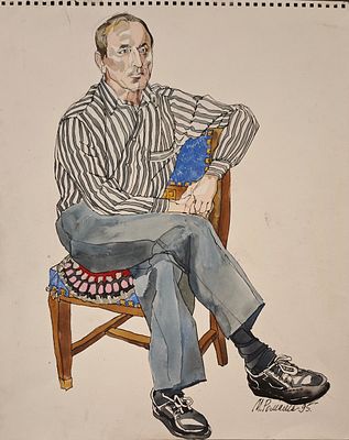 Ромадин Михаил Николаевич (1940—2012). Мужской портрет. 5 марта 1995 г. Бумага, акварель, тушь 