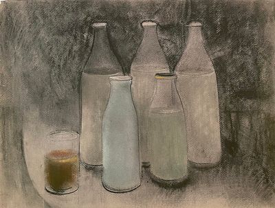 Рудаков Михаил Захарьевич (1914—1985). Молочные бутылки. 1966. Бумага, пастель, 37&times;49,7 см. На 