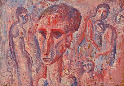 Смирнов фон Раух Алексей Глебович (1937—2009). Еврейская семья. 1969. Оргалит, масло. 35&times;50 см. 